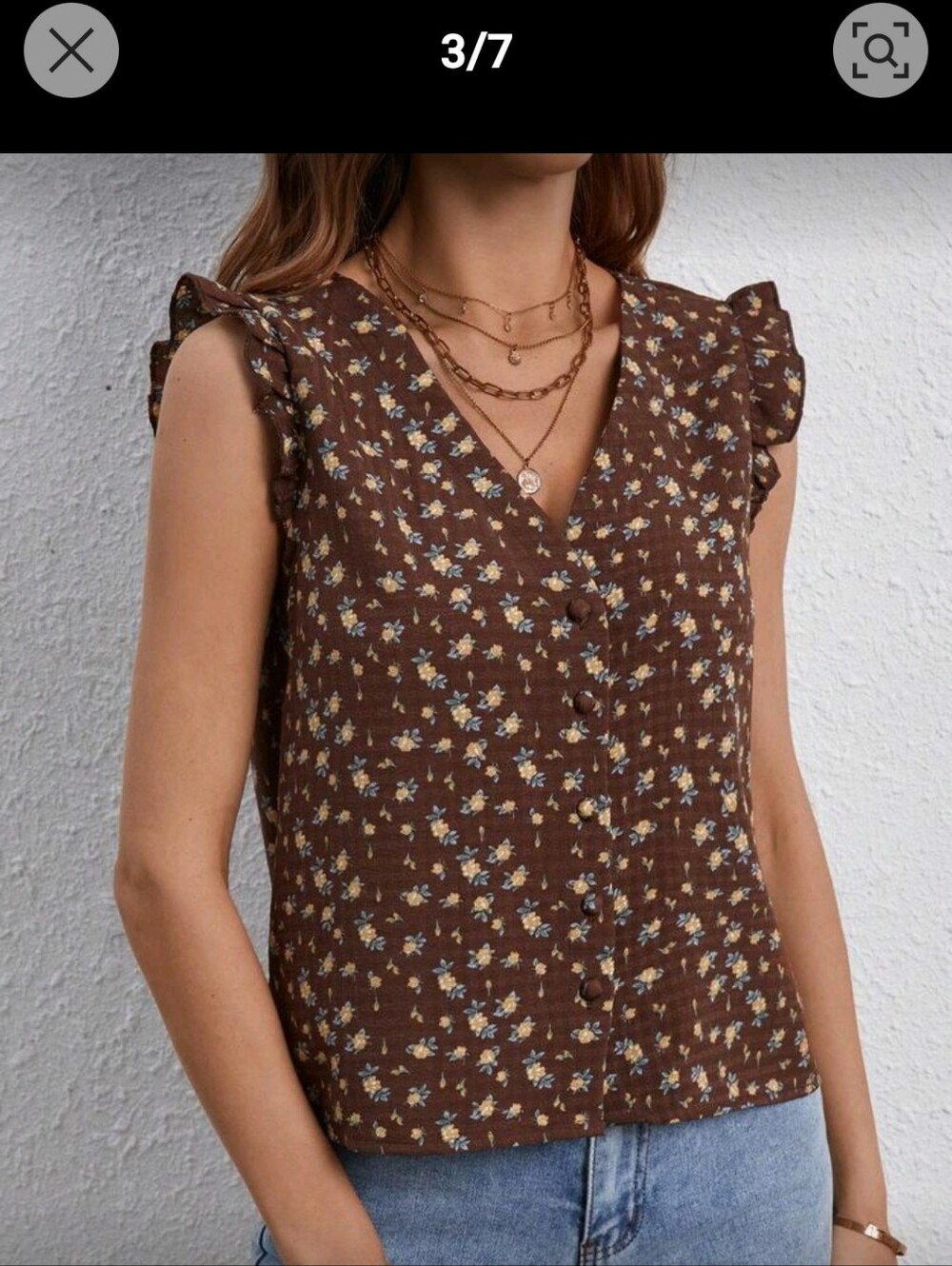 Floral V-Neck Ruffle Sleeve Top🤎